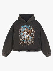 Sudadera corta con capucha y estampado de demonio