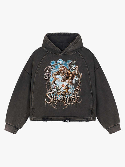 Sweat à capuche court à motif démon