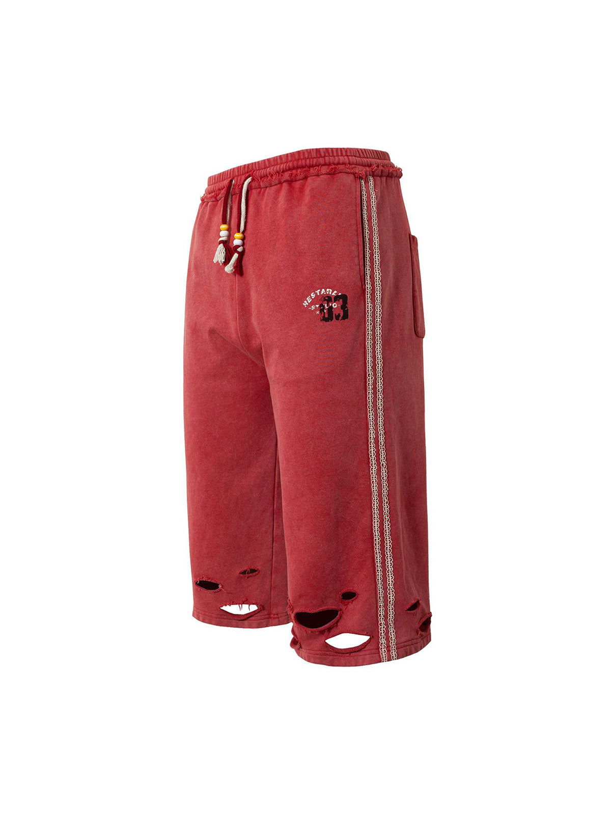 Distressed Ripped Red Culotte Jorts 