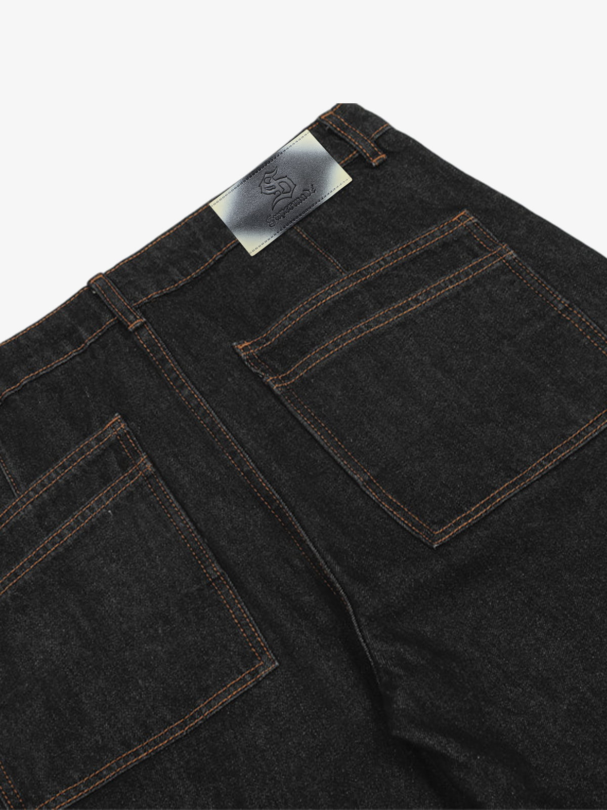 Wide-Leg Denim Trousers with Distressed Pockets and Functional Design 