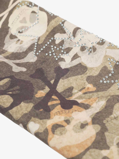 Camouflage Skull Print Bomber Jacket with Faux Fur Hood Trim 