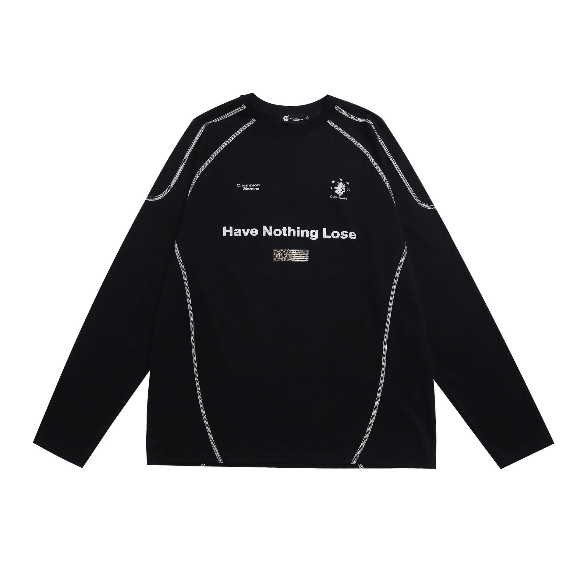 Leopard-Panel Slogan Quick-Dry Long Sleeve Tee