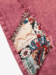 Boho Tapestry Patch Denim Jeans 