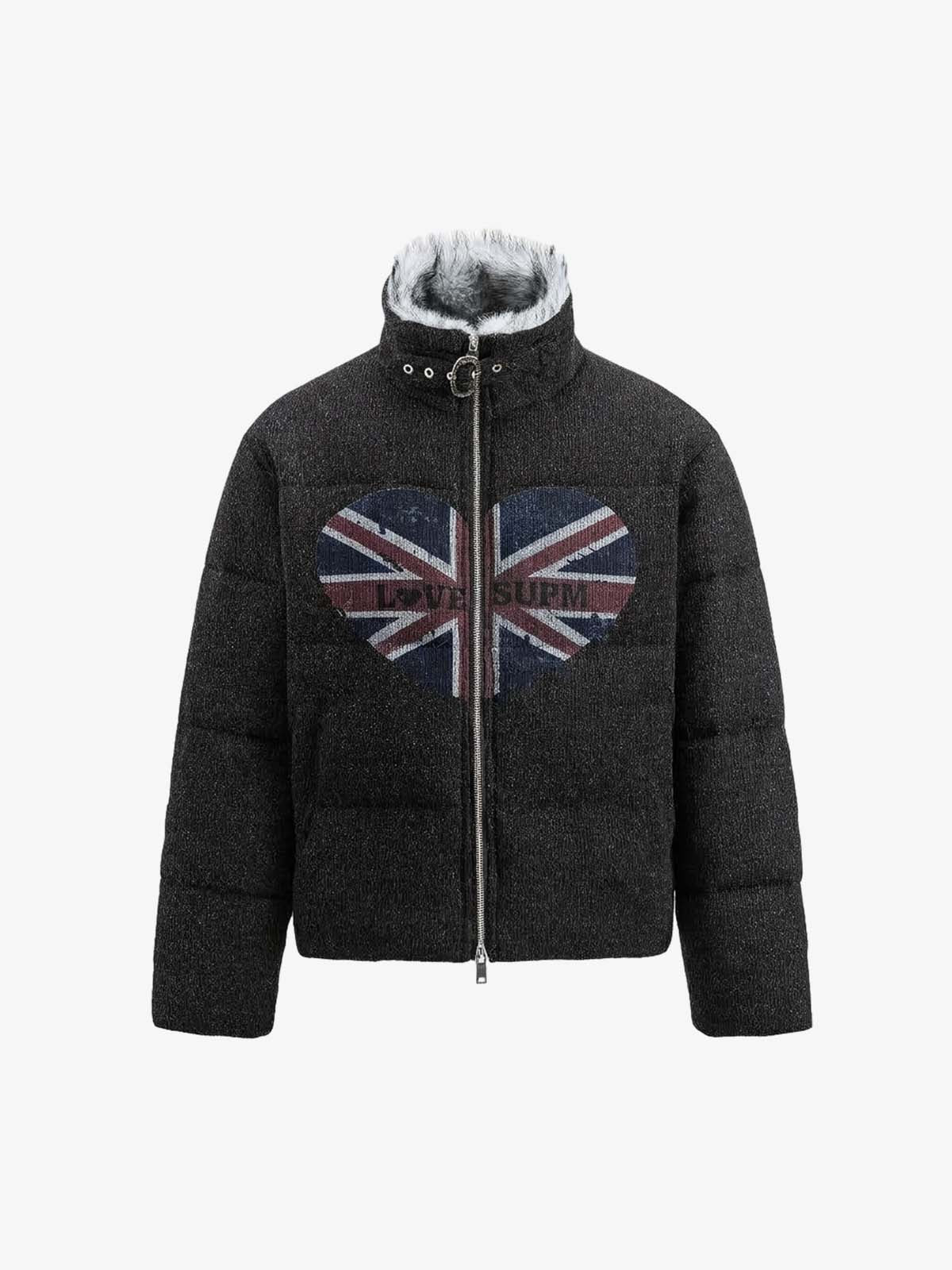Union Jack Heart Graphic Padded Coat