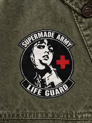 Patch Graphic Cropped Utility Jacket; Army Green / S, Army Green / M, Army Green / L, Army Green / XL, Army Green / 2XL