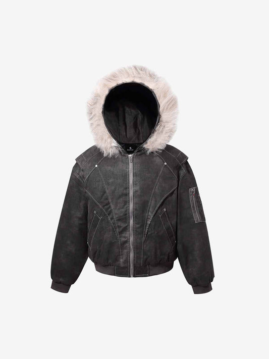 Washed Patchwork Contrast Bomber Jacket 