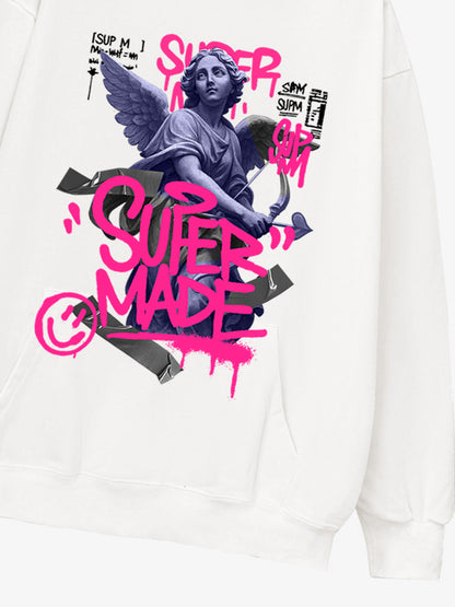 Graffiti Angel Print Hooded Sweatshirt 
