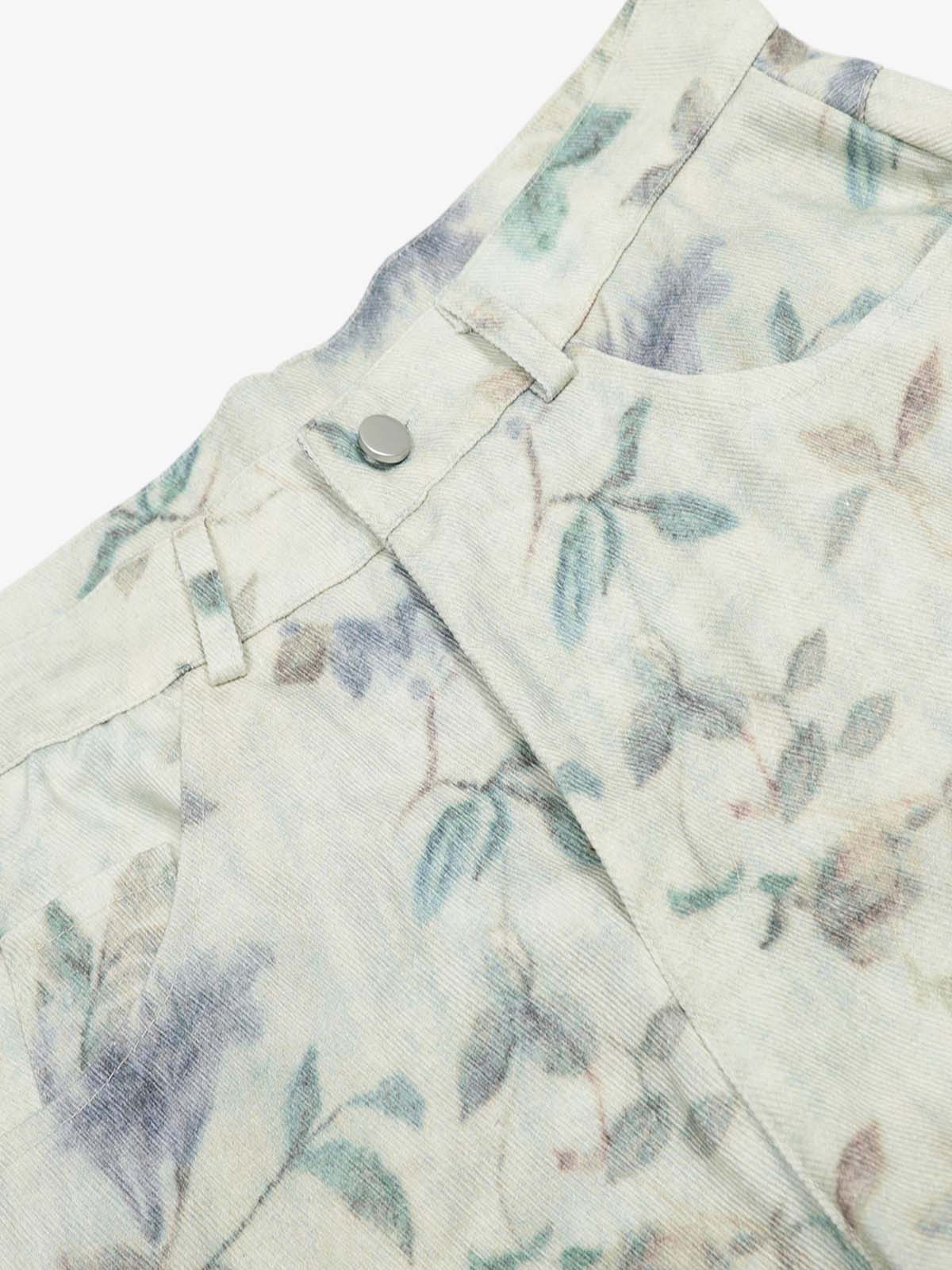 Vintage Floral Print Straight Jeans 