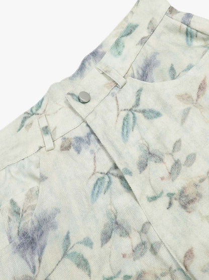 Vintage Floral Print Straight Jeans 