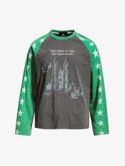Distressed Star Graphic Raglan Long Sleeve Shirt