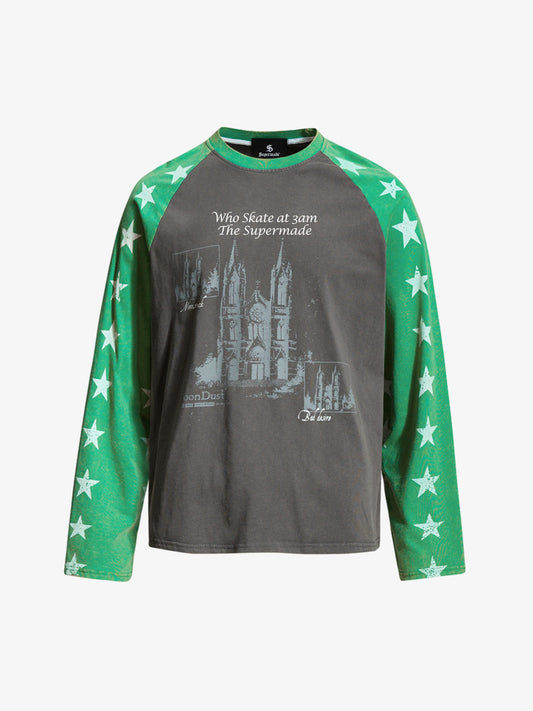 Distressed Star Graphic Raglan Long Sleeve Shirt