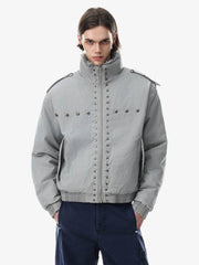 Studded Faux-Fur Collar Bomber Coat