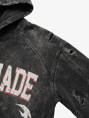 Washed Graphic Distressed Pullover Hoodie & Wide-Leg Sweatpants Set