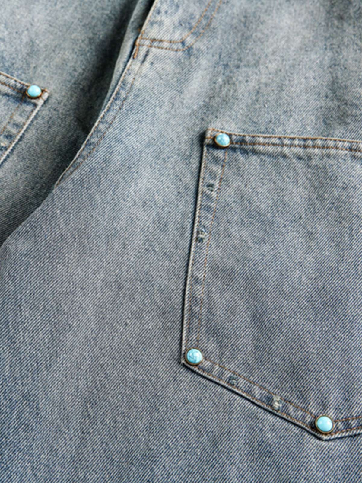 Distressed Rivet-washed Ripped Barrel Jeans 