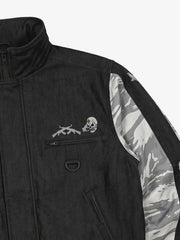 Dual Camo Paneled Raw-Denim Graphic Shell Jacket