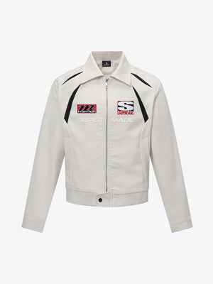 Patchwork Embroidered Cropped Biker Jacket
