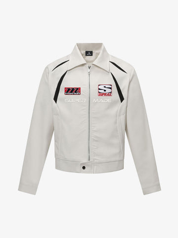 Patchwork Embroidered Cropped Biker Jacket