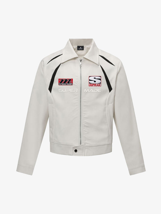 Patchwork Embroidered Cropped Biker Jacket