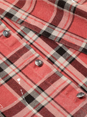 Paint Splatter Plaid Frayed Hem Button Up Shirt 