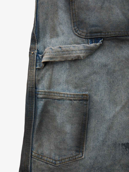 Supermade Retro Distressed Print Heavyweight Canvas Baggy Pants 