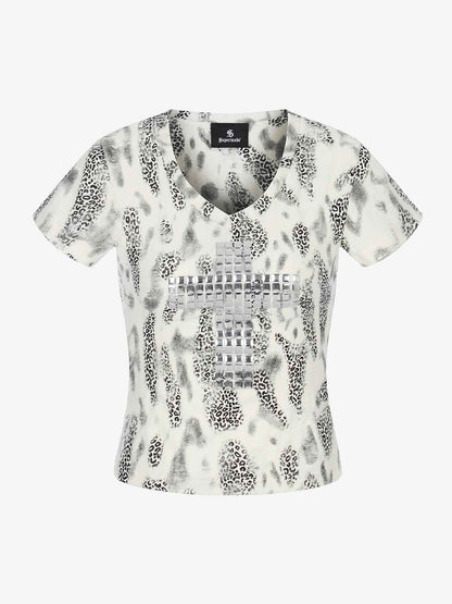 Glossy Cross Leopard Slim Fit Distressed T-Shirt 