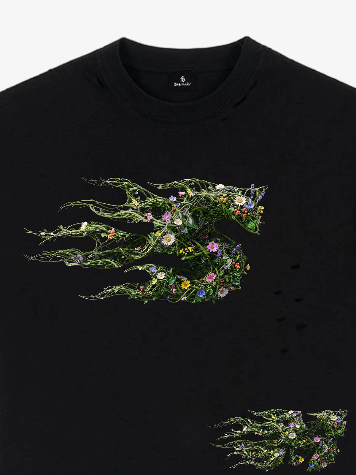 Distressed Abstract Floral Graphic Street T-Shirt 