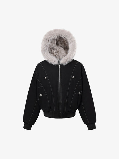 Faux Fur Hooded Padded Bomber Jacket 
