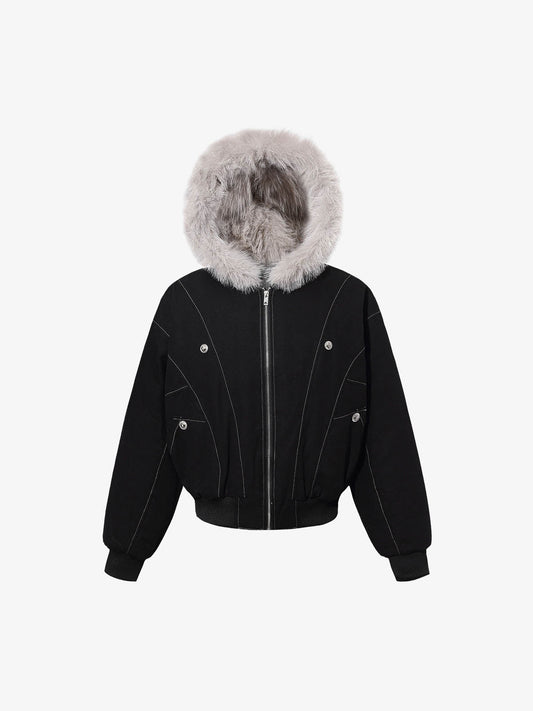Faux Fur Hooded Padded Bomber Jacket 