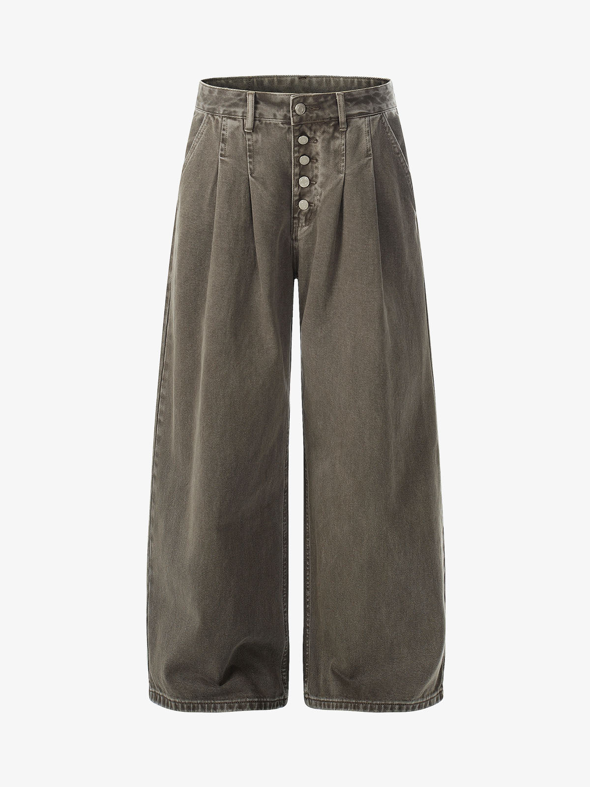 Multi-Button Pleated Curved-Leg Jeans