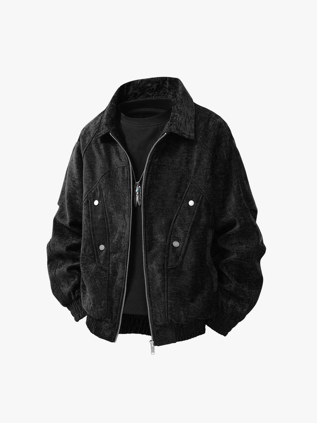Stylish Velvet Bomber Jacket with Leather Collar for Men 