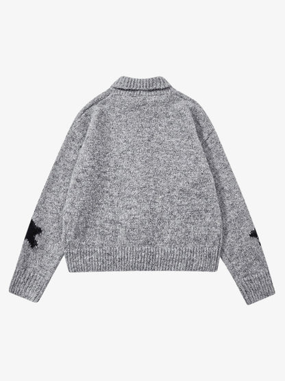 Stylish Star Pattern Zip-Up Knit Cardigan for Women 