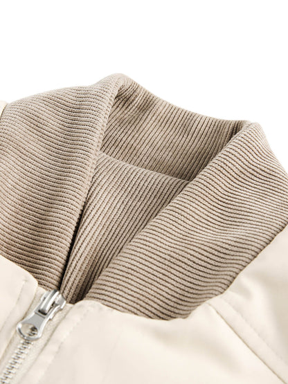 Retro Patchwork Multi Pocket Puffer Bomber Jacket 