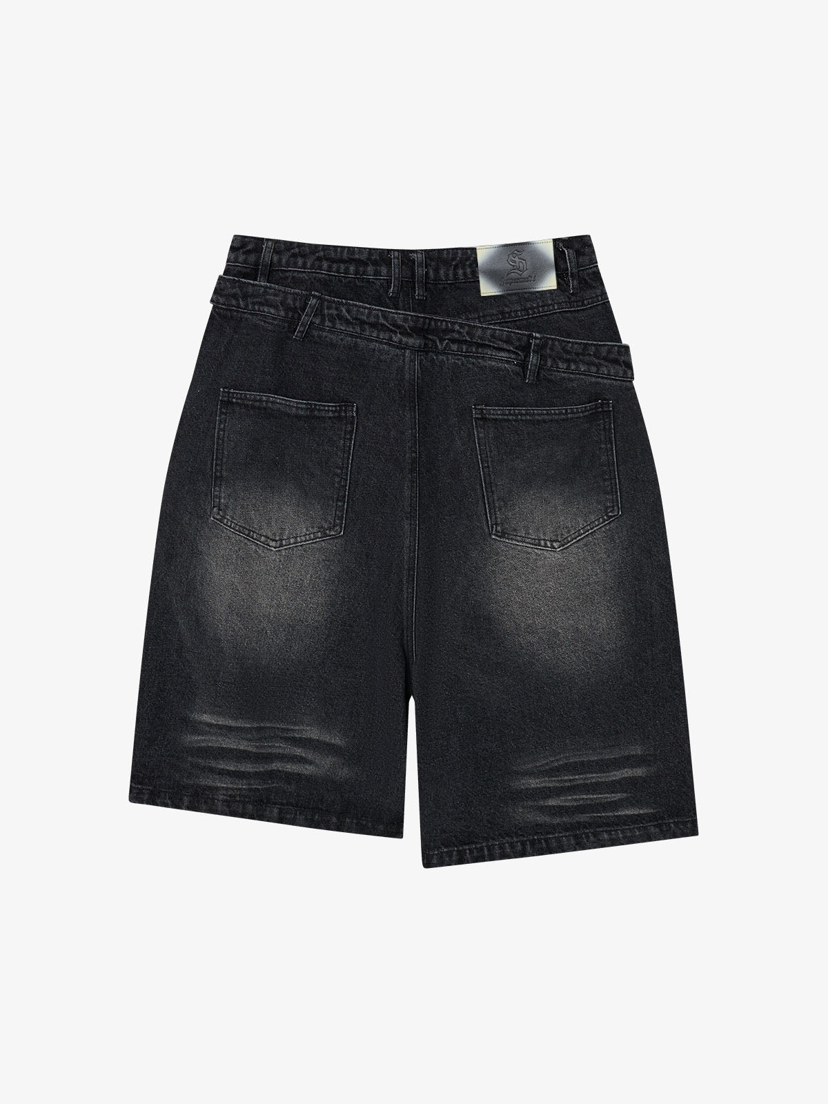 Double Waistband Ripped Denim Shorts 