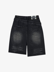 Double Waistband Ripped Denim Shorts 