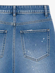 Leopard Knee-Detail Washed Distressed Straight-Leg Jeans