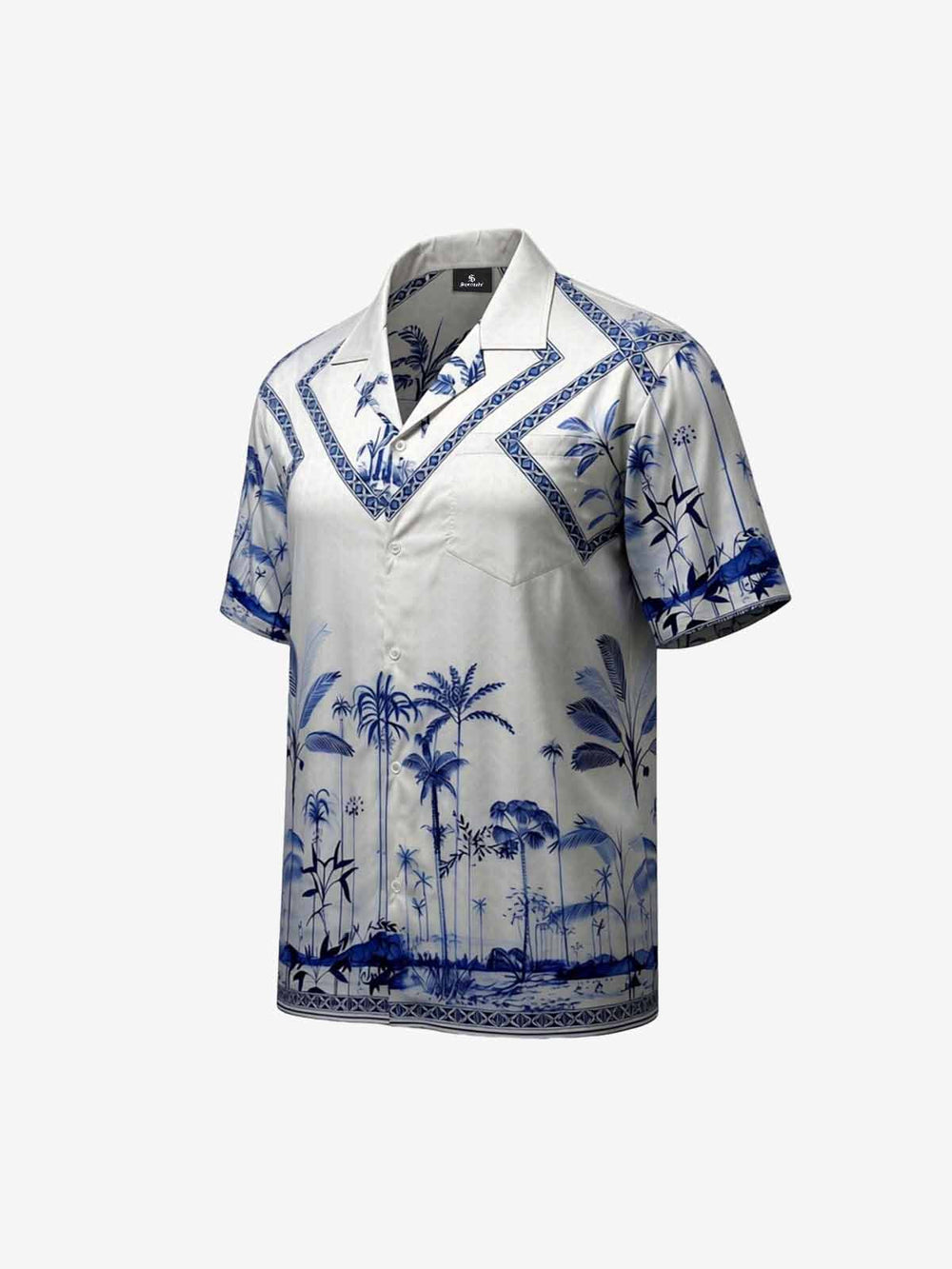 Geometric Palm Leaf Camp Collar Boxy Shirt 