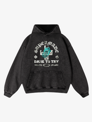 Letter Graphic Washed Distressed Hoodie