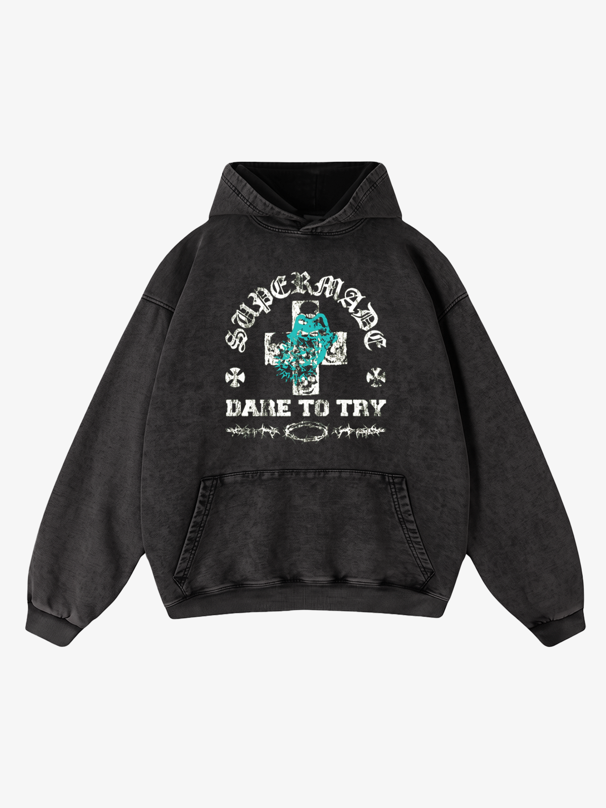 Letter Graphic Washed Distressed Hoodie