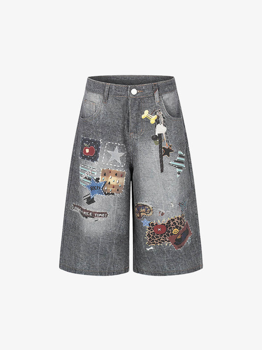 Vintage Patch Detail Denim Shorts