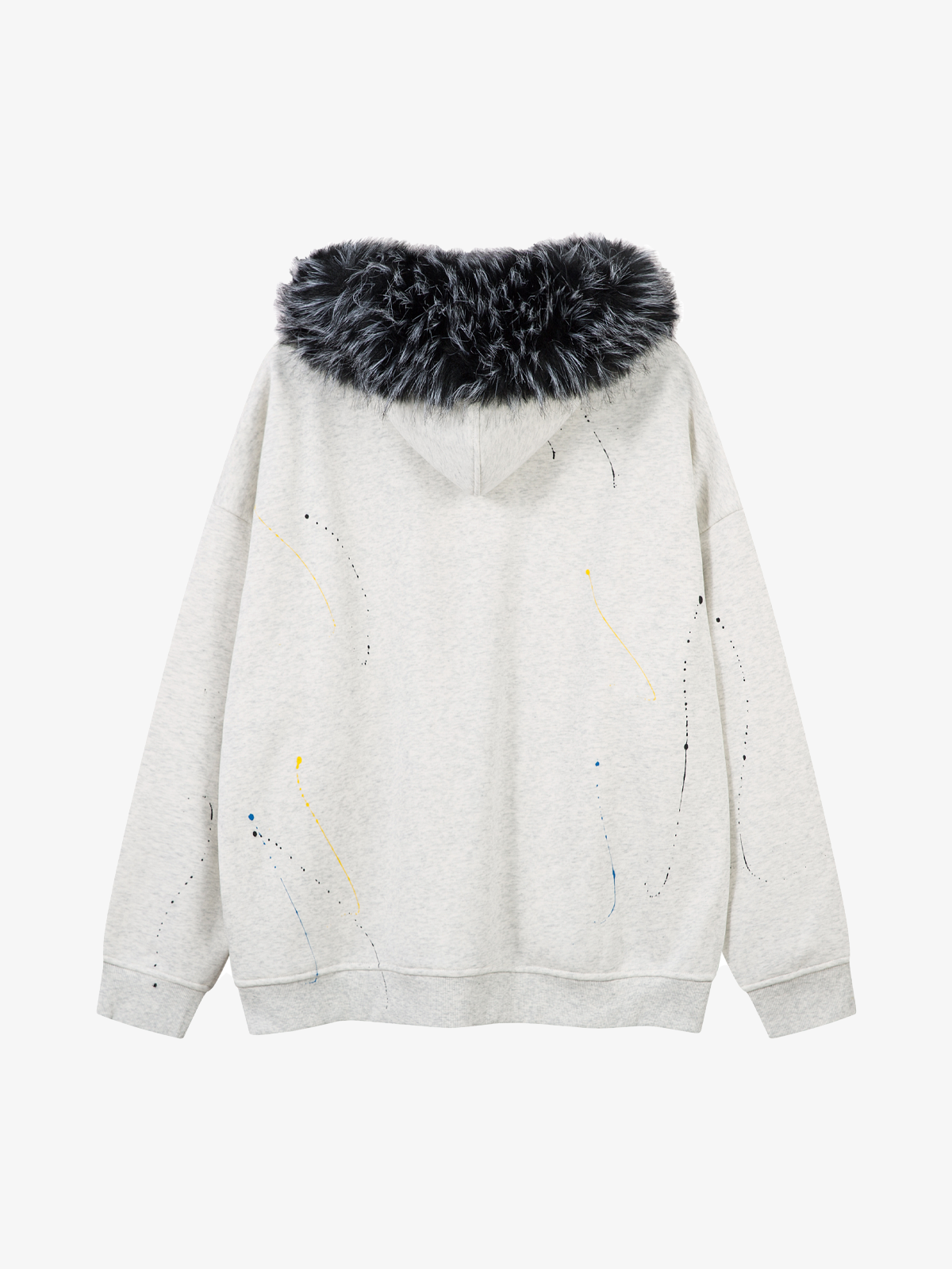 Fur-Trim Paint-Splatter Zip Hoodie