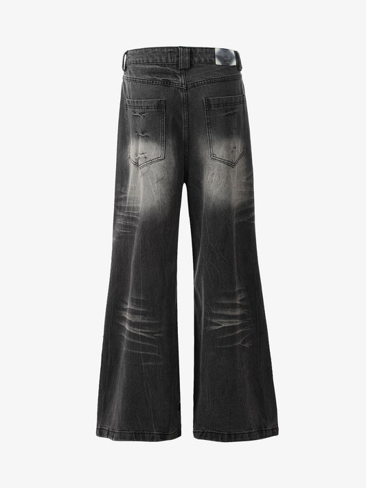 Vintage Washed Distressed Flared Jeans 