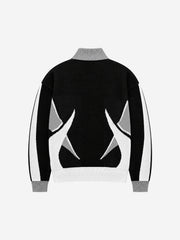 Scorpion Graphic Color Block Stand-Collar Knit Cardigan