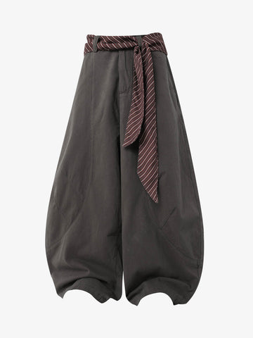 Sash-Belt Curved Balloon Pants 