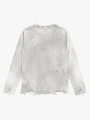 ギター音符グラフィック ユーズド加工長袖Tシャツ