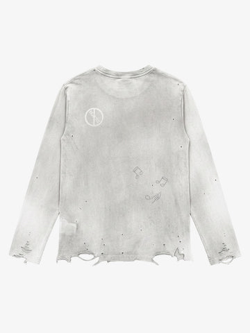 Guitar Music Note Graphic Distressed Long Sleeve Tee
