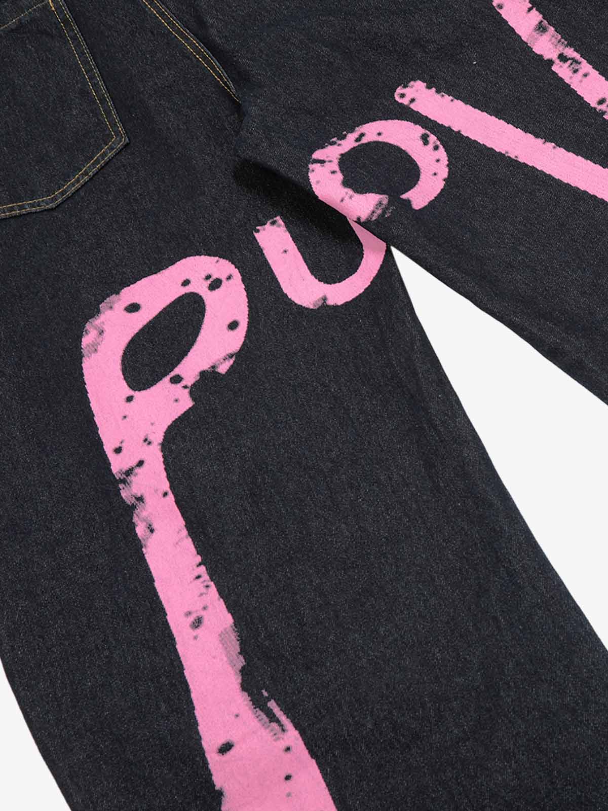 Stylish Wide-Leg Denim Shorts with Bold Pink Graffiti Design for Summer 