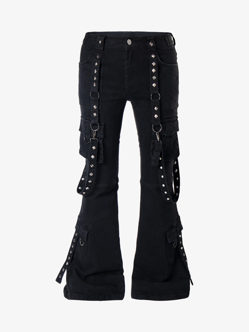 Utility-Jeans mit Nieten und ausgestelltem Saum