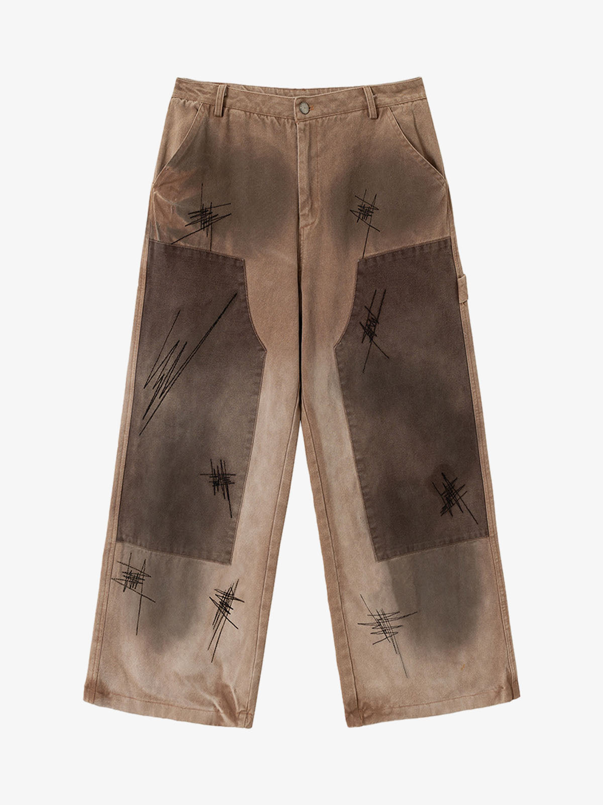 Thesupermade Scratched Patchwork Distressed Embroidered Work Jeans 