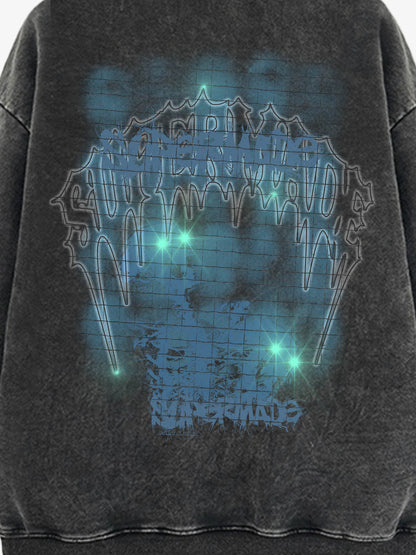 THE SUPERMADE Washed Psychedelic Graffiti Art Print Hoodie with Skull Design 