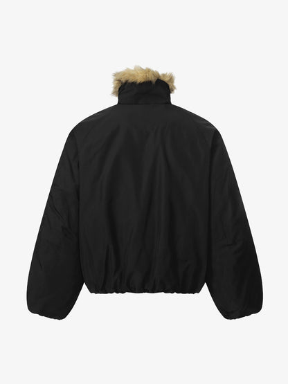 Thesupermade American Street Zipper Design Mountain Carved Fur Collar Quilted Cotton Jacket 